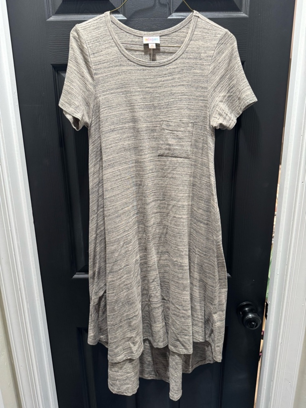 LuLaRoe Heathered Taupe Short Sleeve High-Low Swing Dress